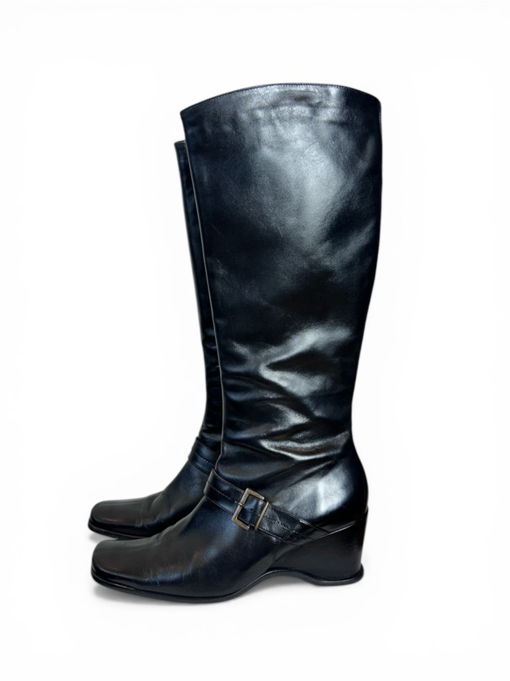 Andrew Stevens Black Over-the-Knee Wedge Boots